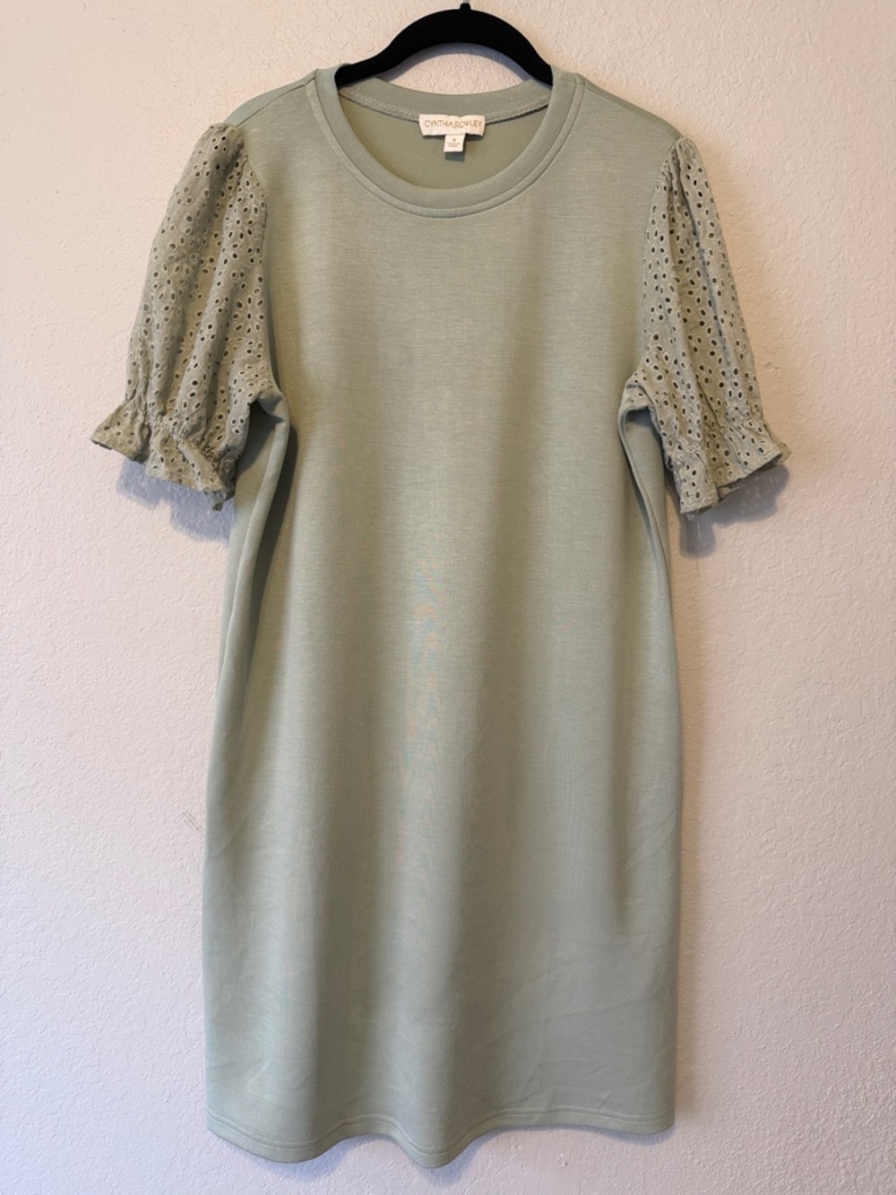 Cynthia Rowley Sage Green Eyelet Puff-Sleeve Midi Dress